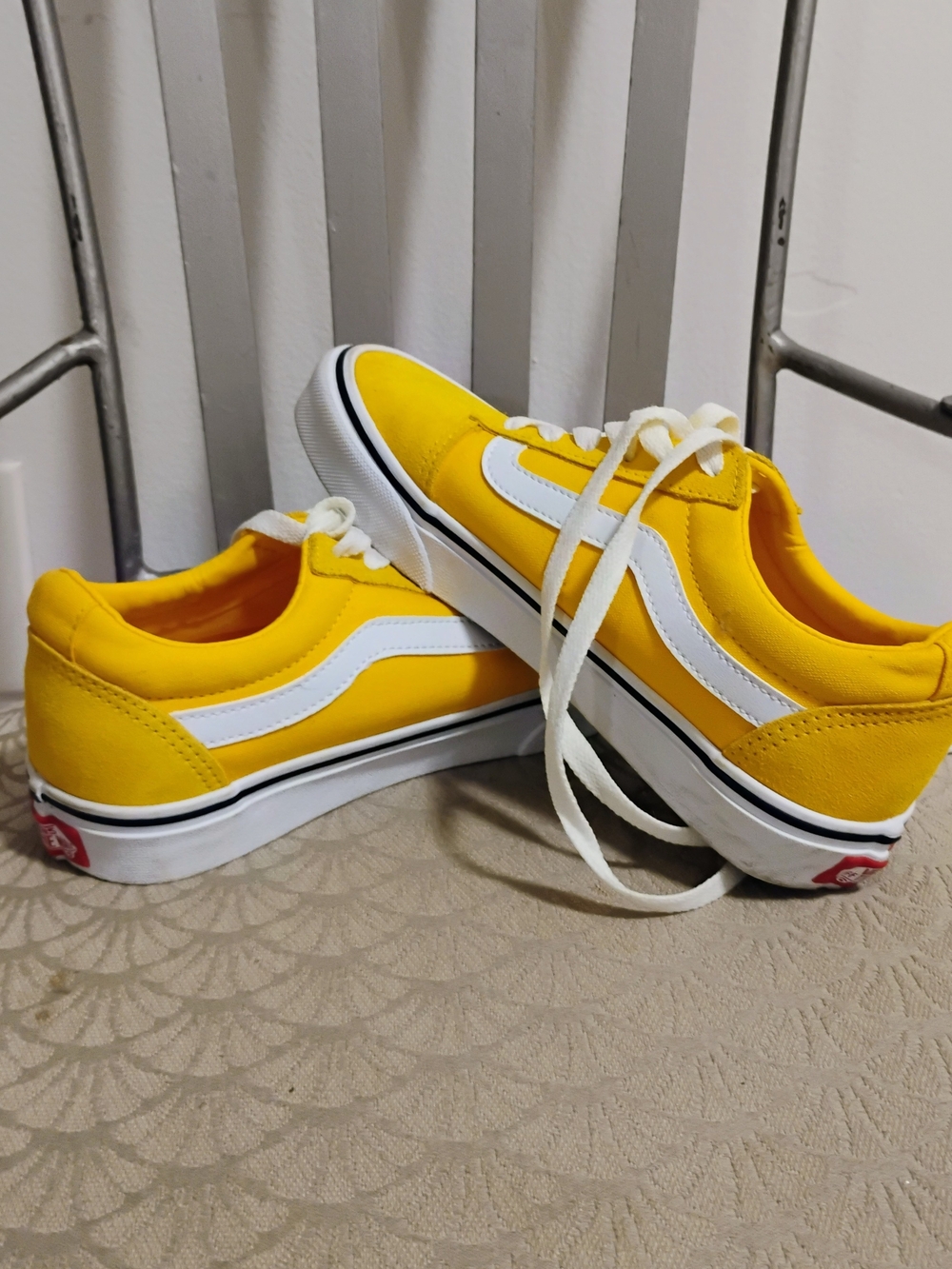 Vans Women Yellow Low-Top Sneakers with White Side Stripe
